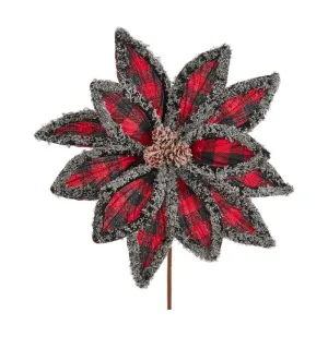 14" Wool Edged Plaid Poinsettia Pick