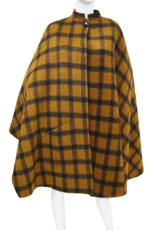 1970s Yves Saint Laurent Reversible Brown Plaid / Black Cape