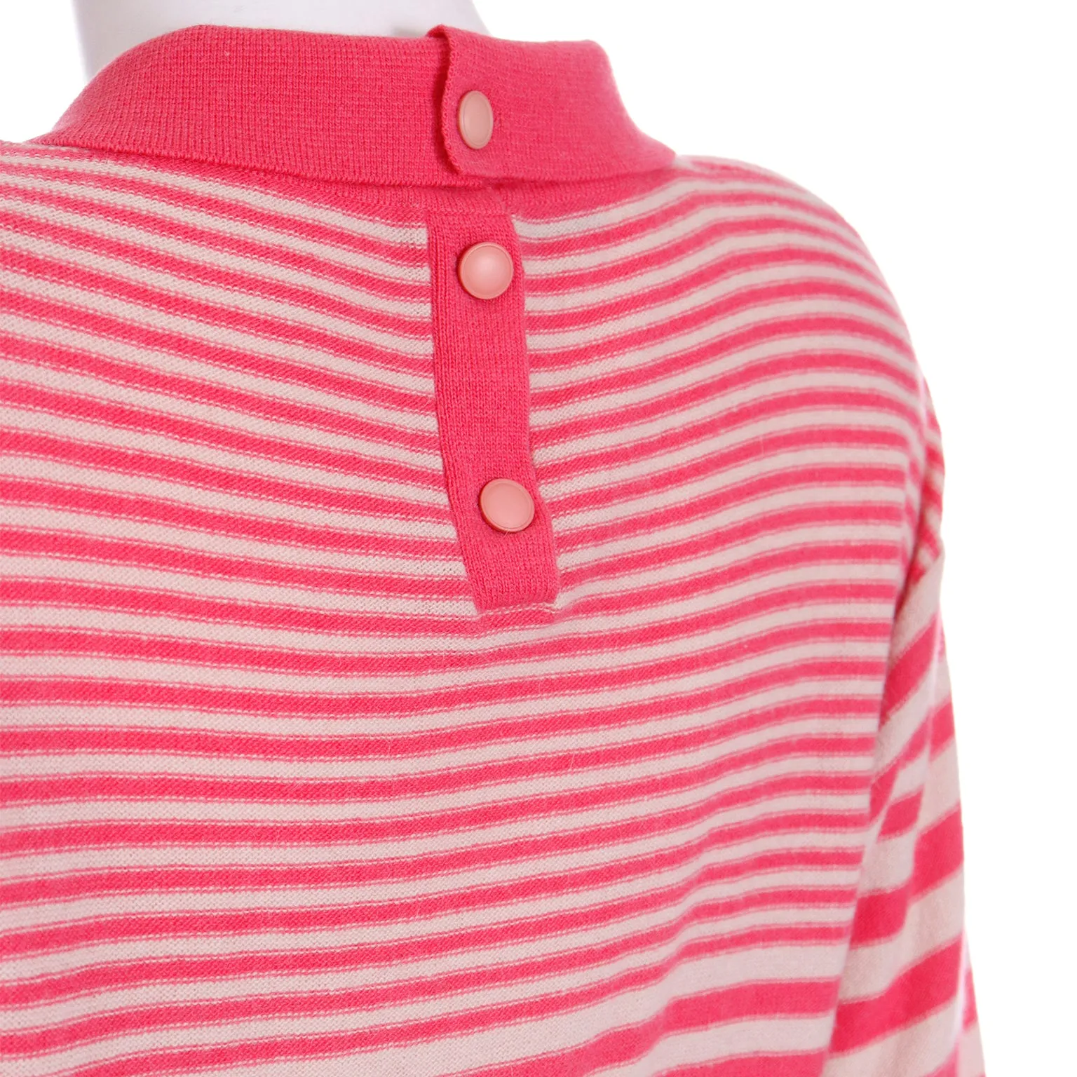 1980s Sonia Rykiel Striped Pink Wool Pullover Sweater Top w Drawstring