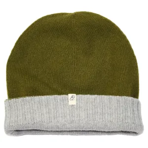 40 Colori Reversible Olive & Lt Grey Cashmere & Wool Knit Beanie