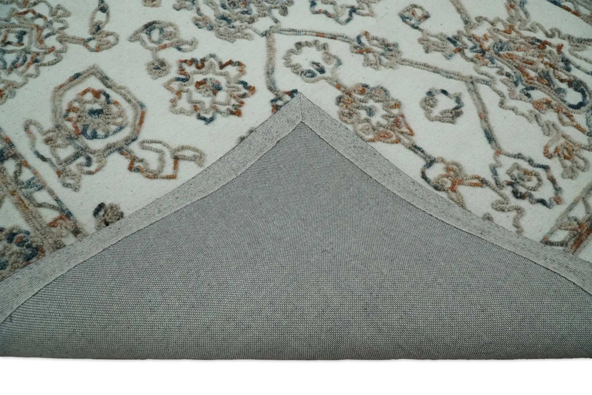 5x8 Hand Hooked Blue and Beige Wool Textured Loop Area Rug | GAR11