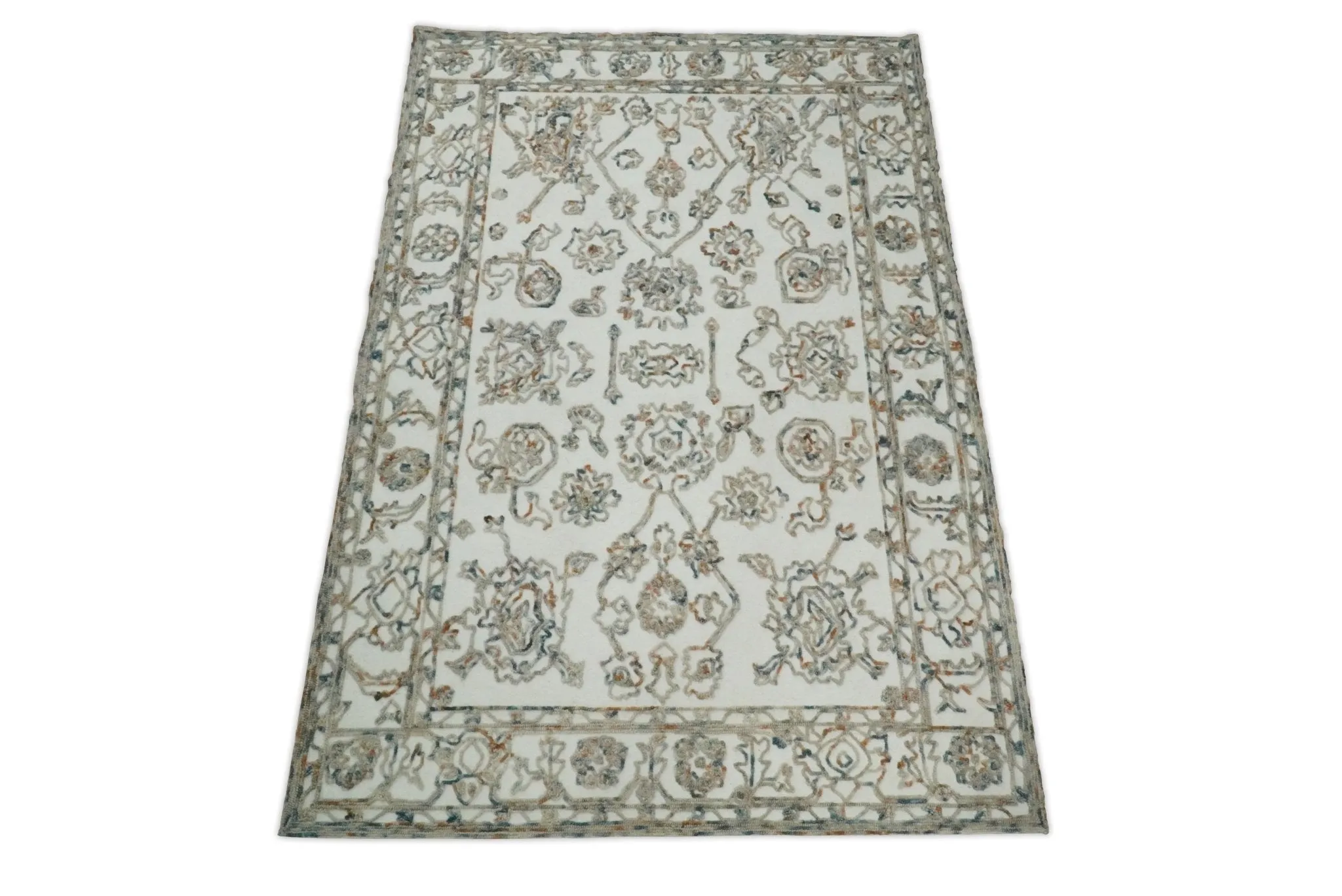 5x8 Hand Hooked Blue and Beige Wool Textured Loop Area Rug | GAR11