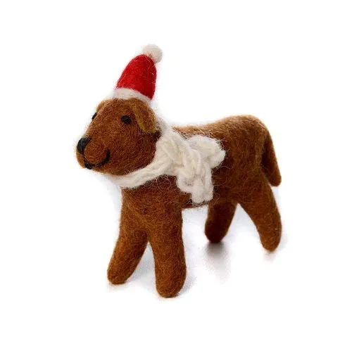 Amica - Chocolate labrador dog with hat & scarf - felt decoration