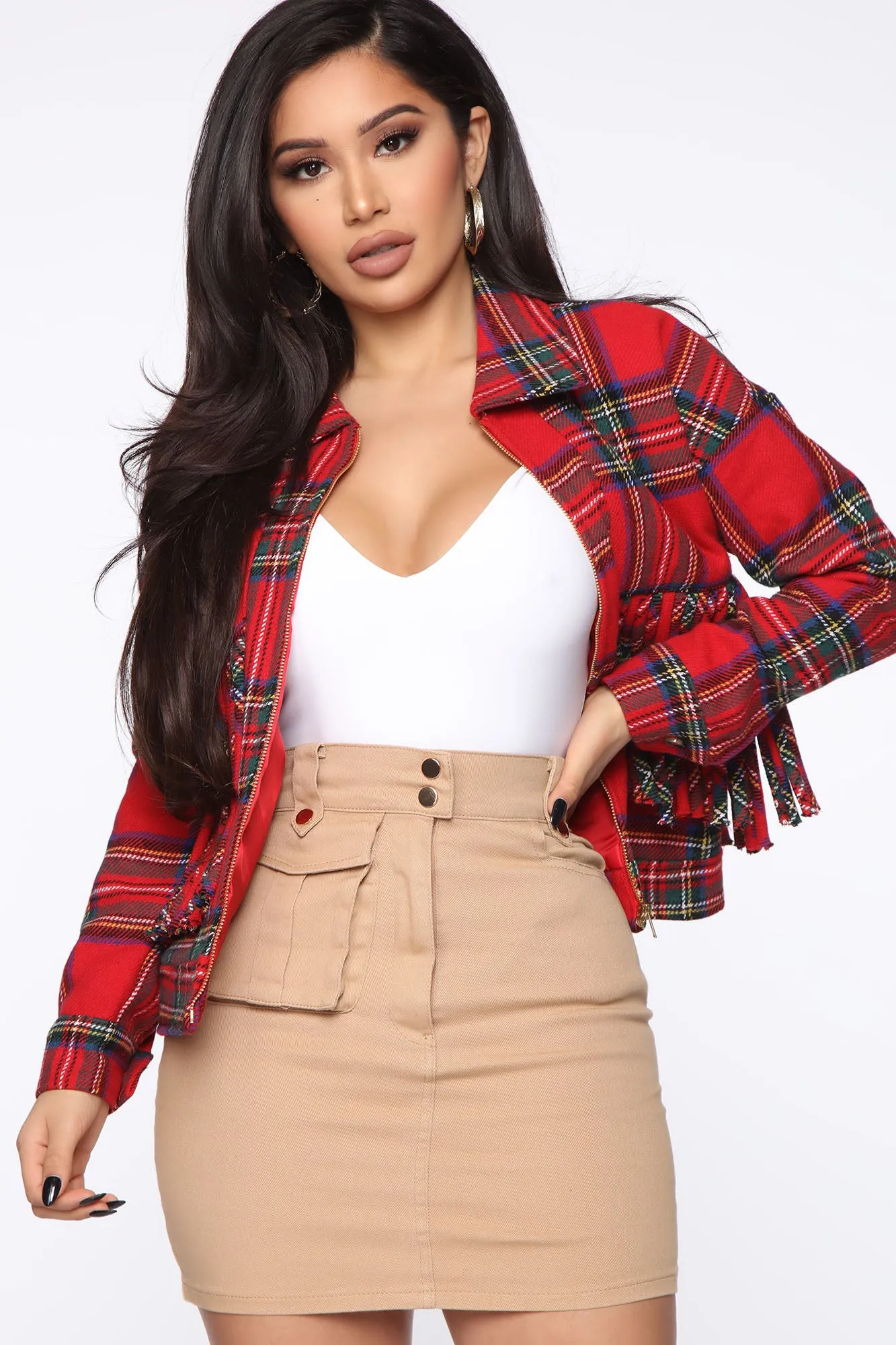 Back In Style Plaid Coat - Red/combo