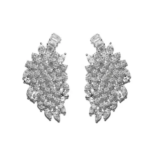 Beautiful Unique Large Thick Leaf Design Statement CZ Brass Earrings