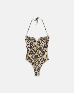 Brissa - Ruched Halterneck Swimsuit - Leopard