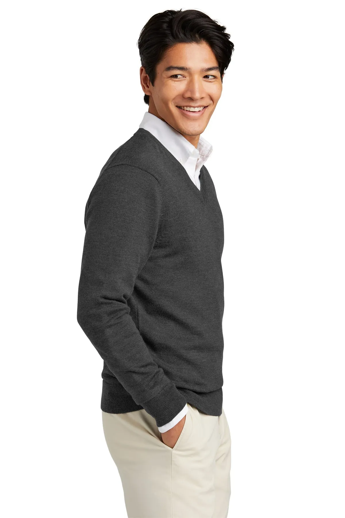 Brooks Brothers Washable Merino Custom V-Neck Sweaters, Windsor Grey Heather