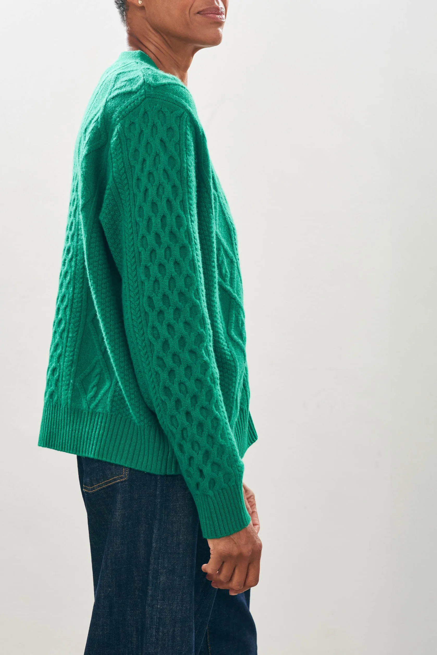 Cashmere Wool Aran Cardigan in Green