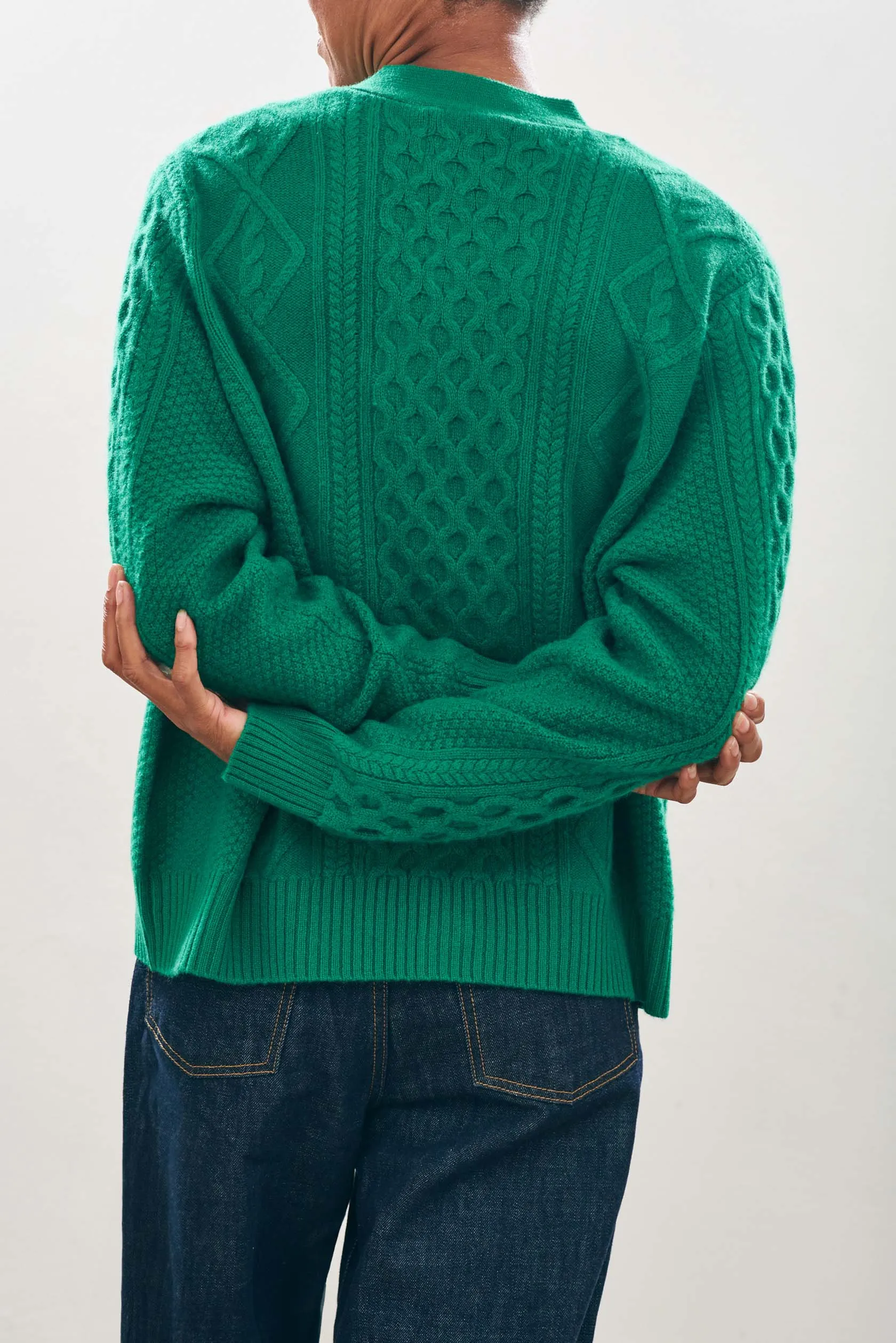 Cashmere Wool Aran Cardigan in Green