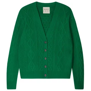 Cashmere Wool Aran Cardigan in Green