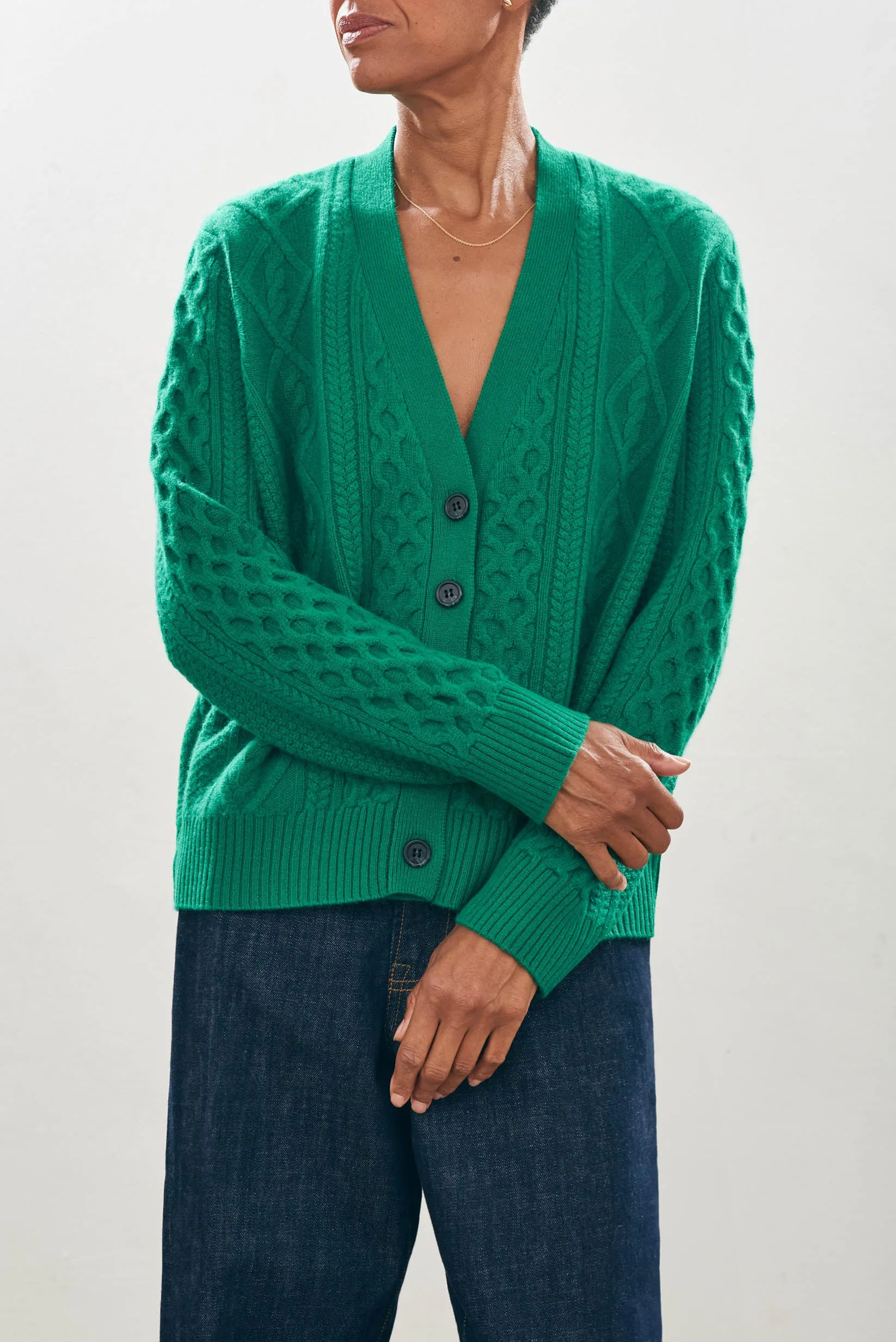 Cashmere Wool Aran Cardigan in Green