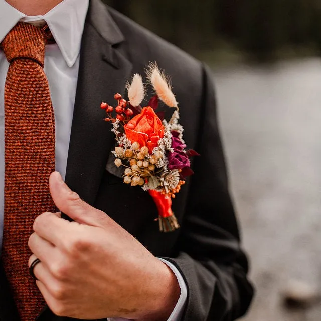 Charlie Burnt Orange Wool Tie, Pocket Square and Emerald Green Braces Set