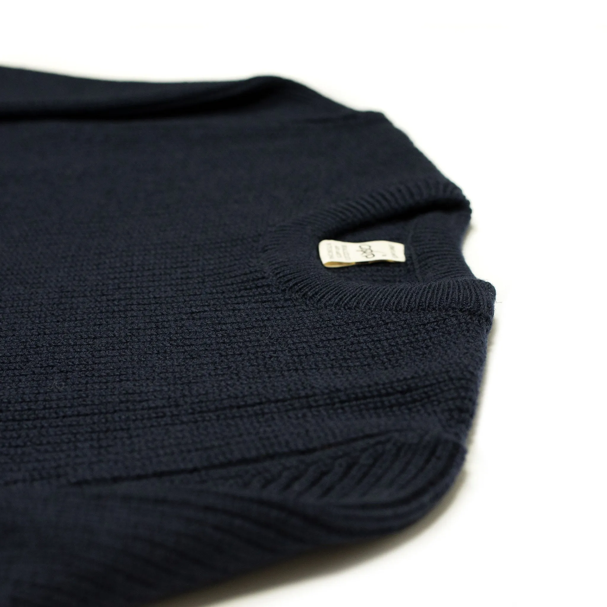 Chunky ribbed crewneck sweater in navy blue merino wool (restock)