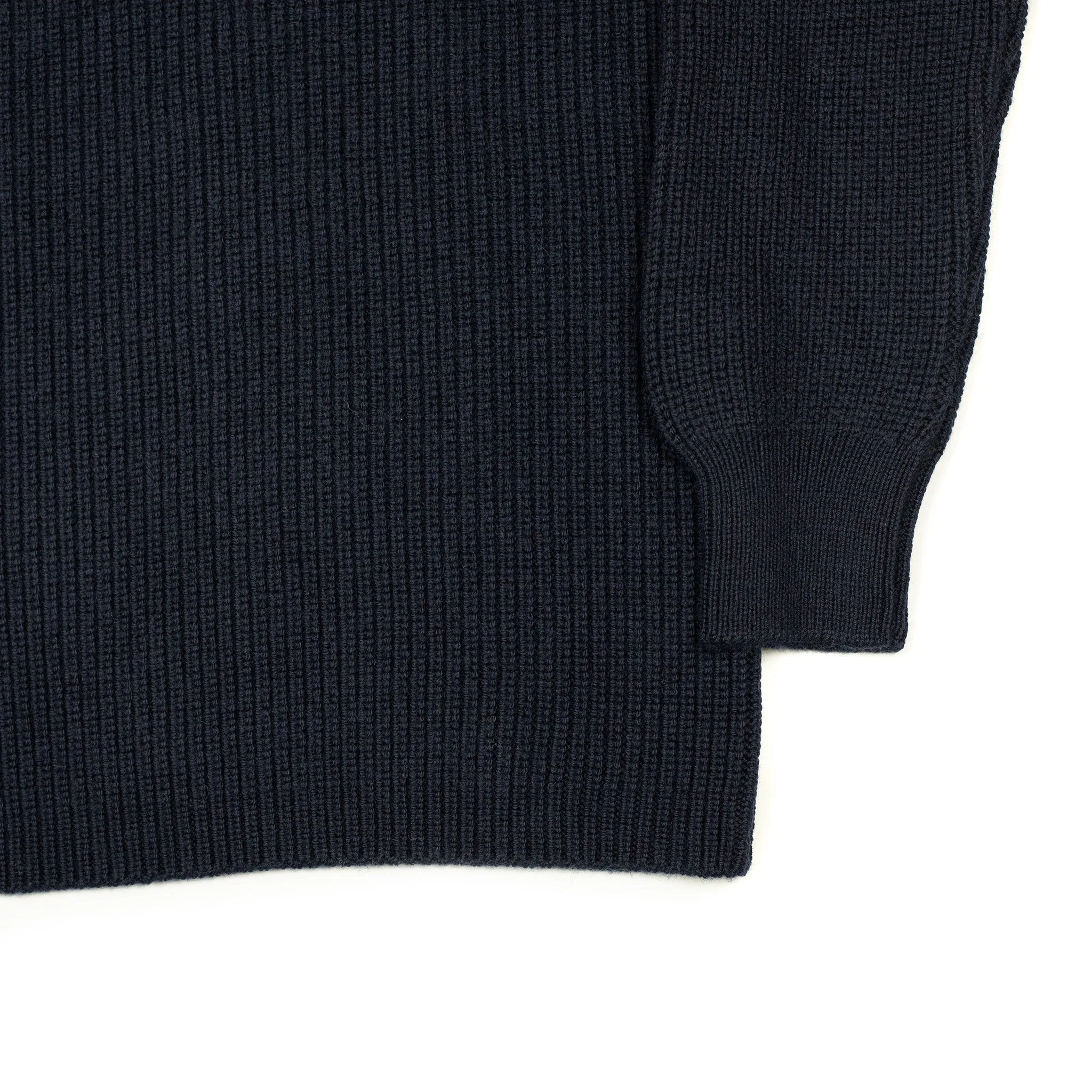 Chunky ribbed crewneck sweater in navy blue merino wool (restock)