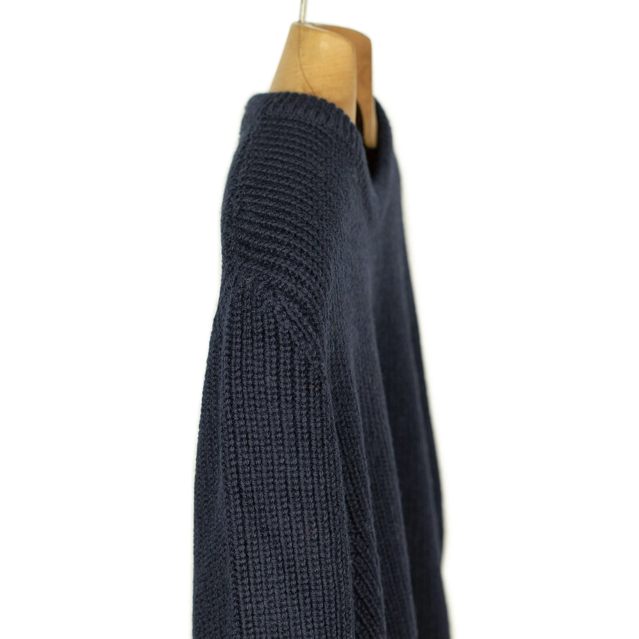 Chunky ribbed crewneck sweater in navy blue merino wool (restock)