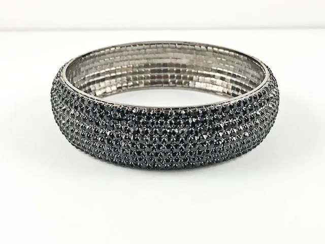 Classic Thick 8 Row Black Stones Fashion Bangle