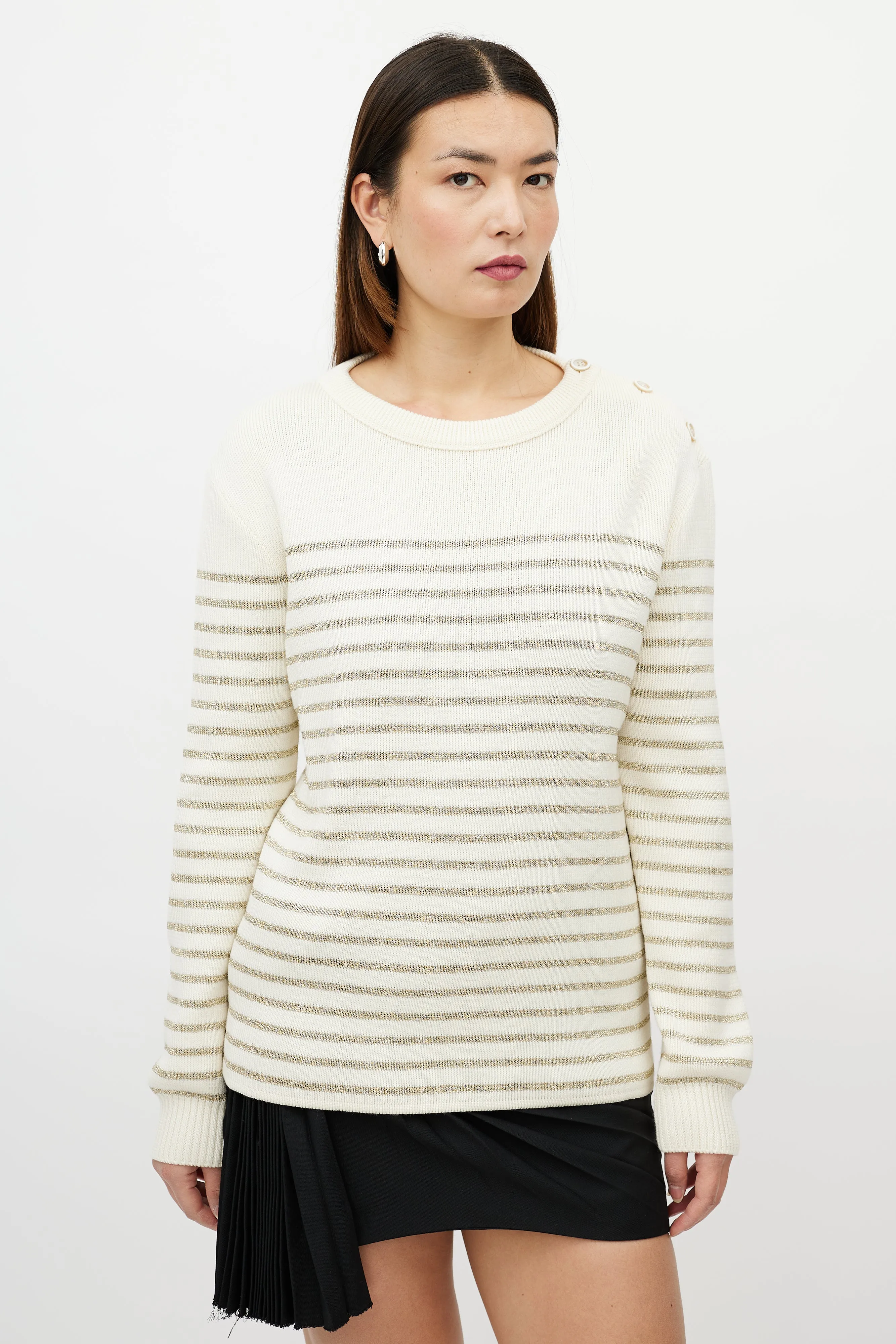 Cream & Metallic Gold Striped Sweater