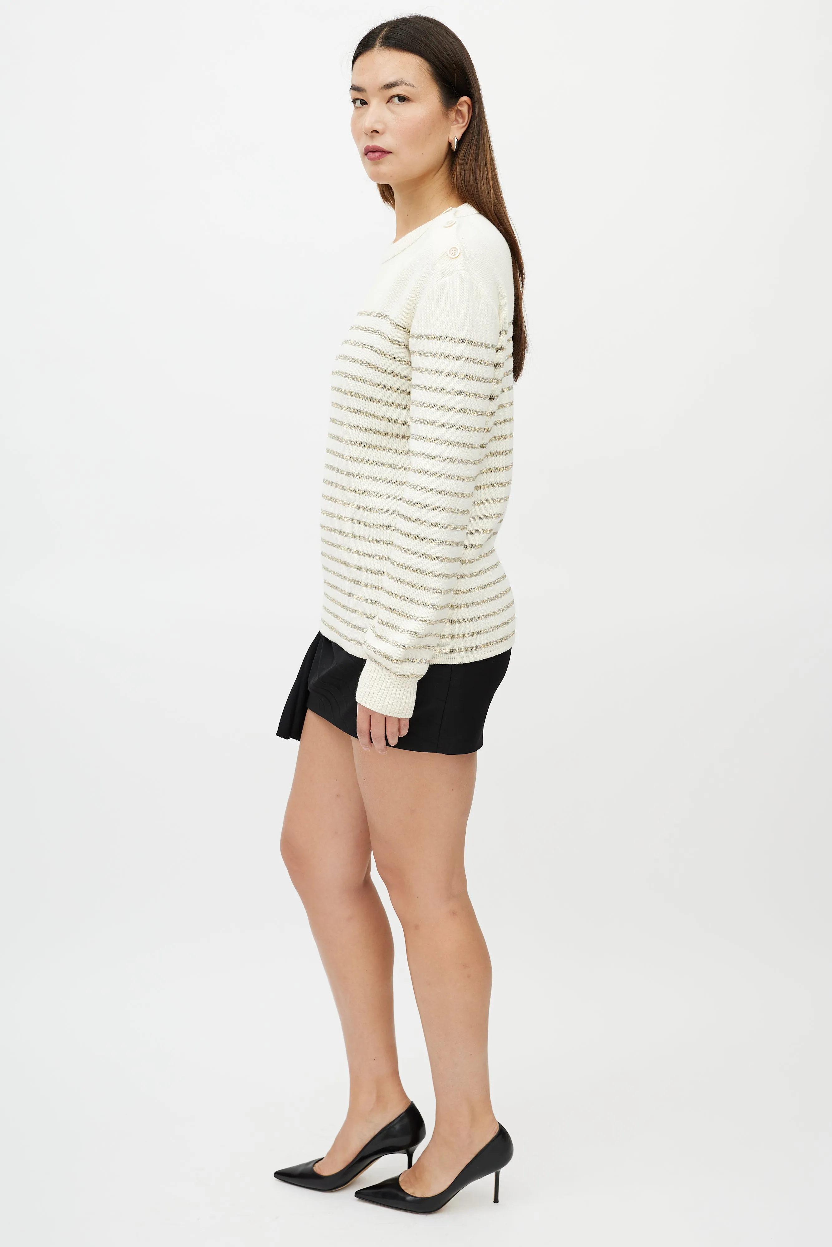 Cream & Metallic Gold Striped Sweater