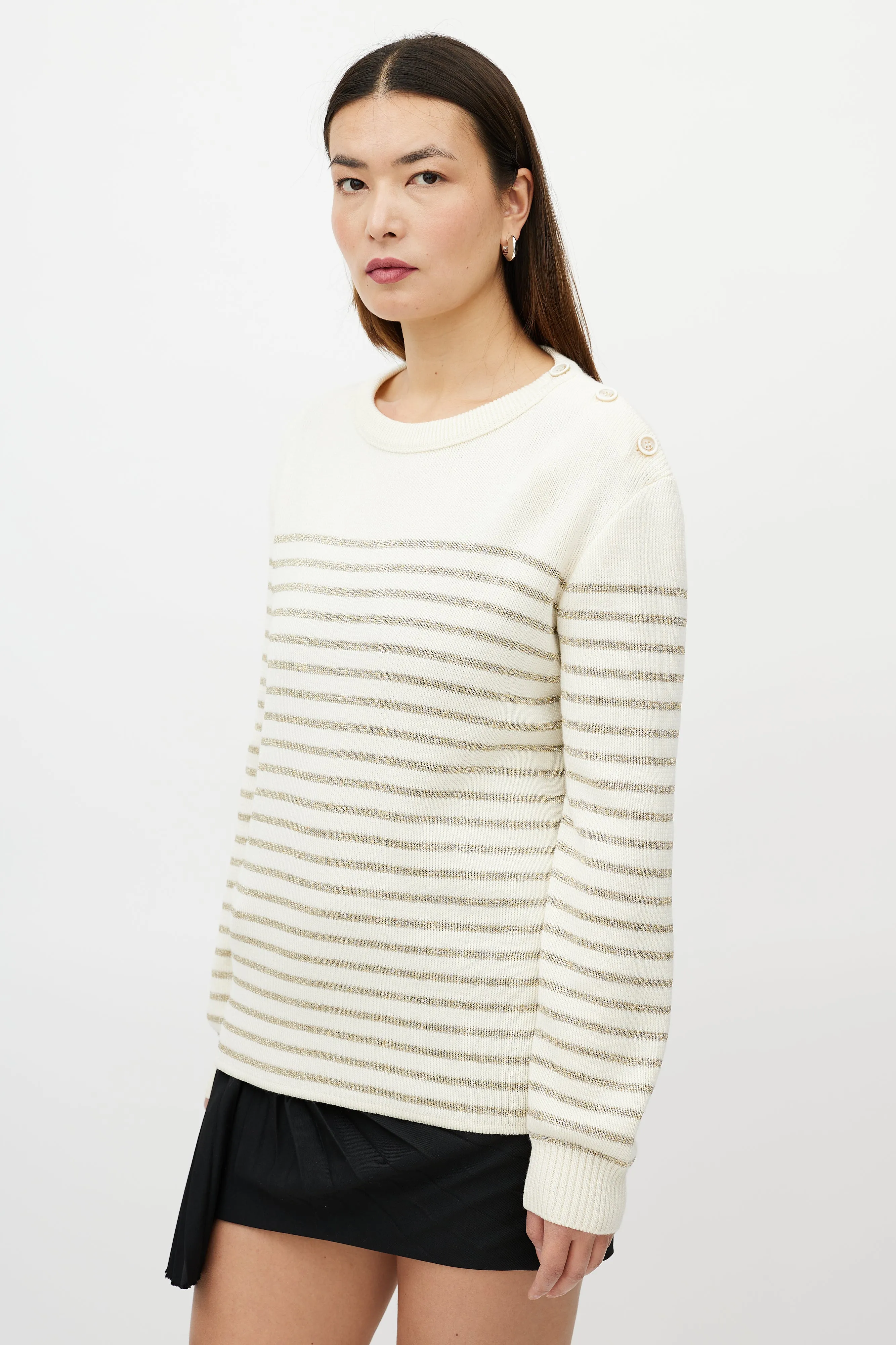 Cream & Metallic Gold Striped Sweater