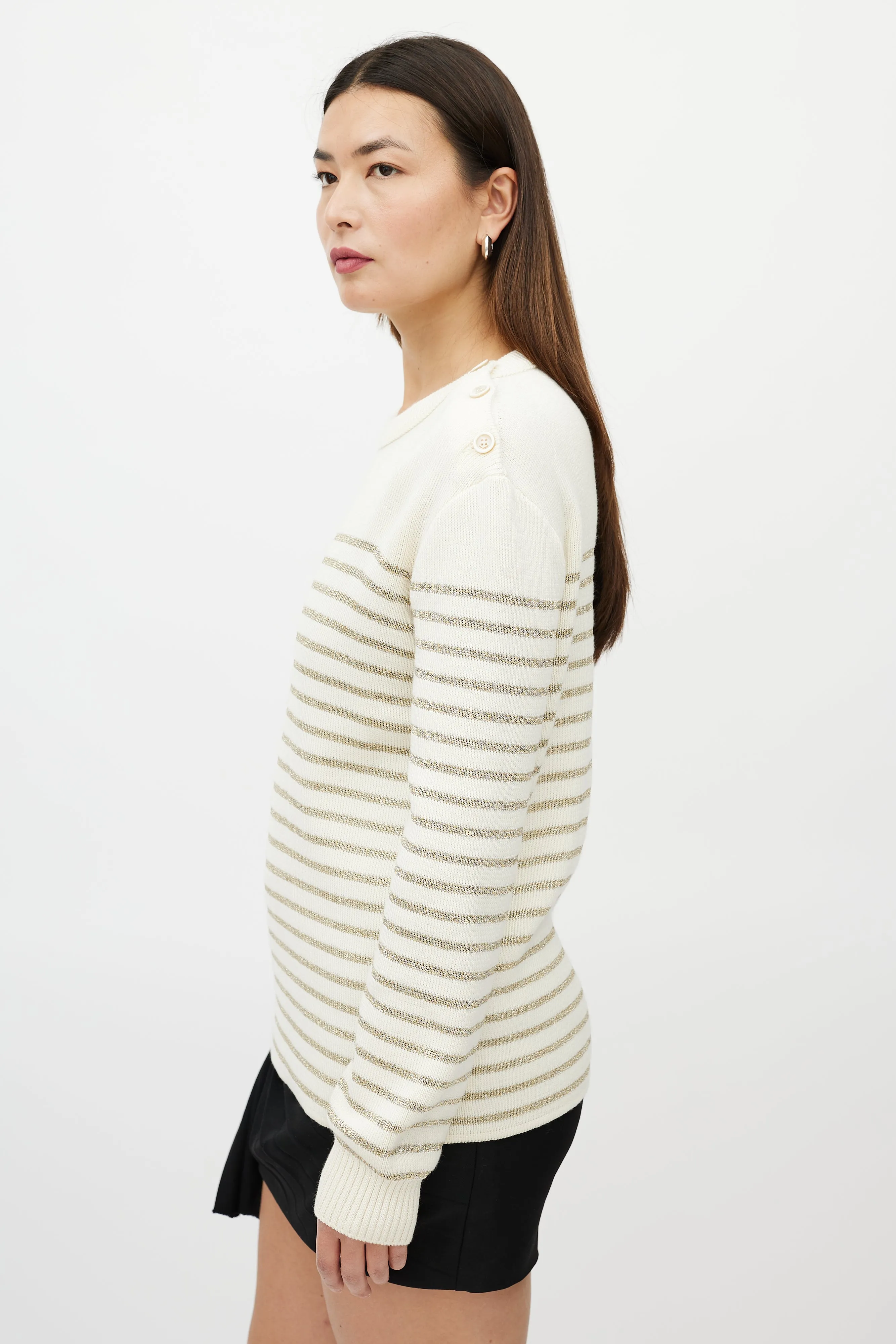 Cream & Metallic Gold Striped Sweater