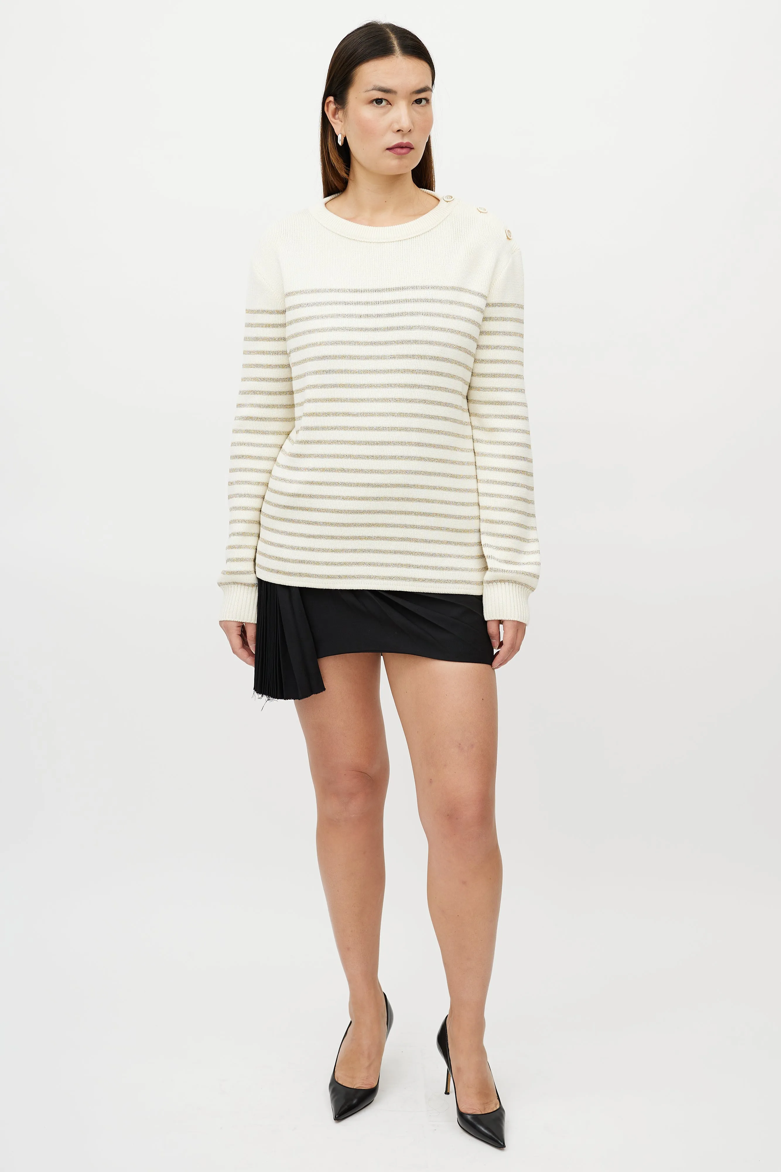 Cream & Metallic Gold Striped Sweater