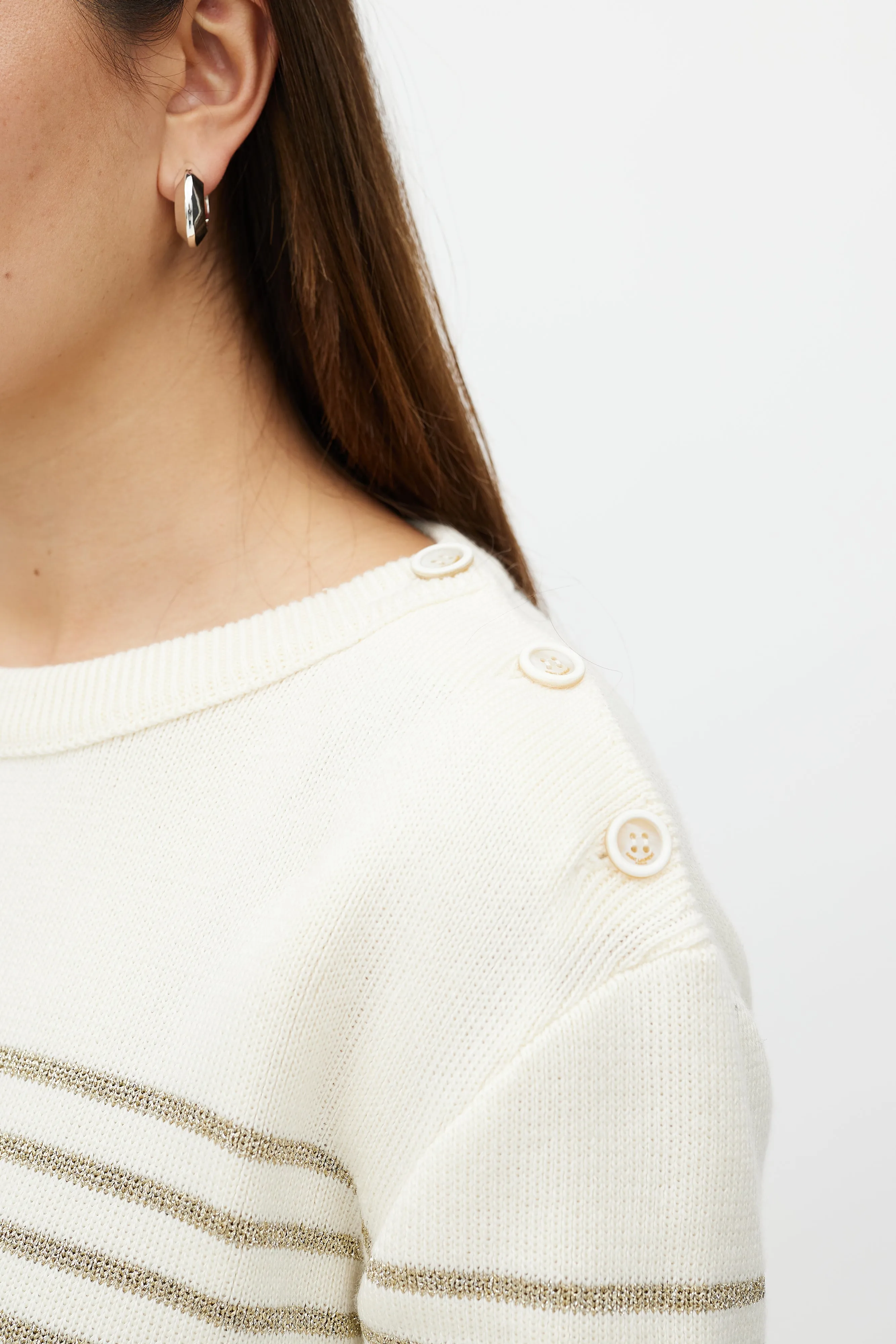 Cream & Metallic Gold Striped Sweater