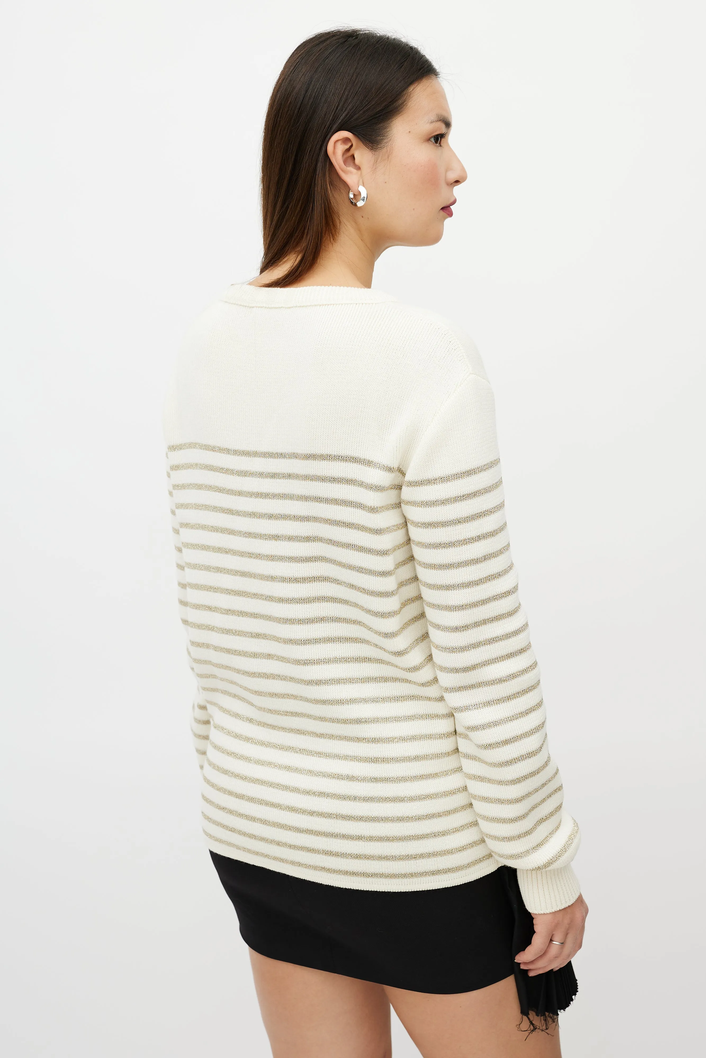 Cream & Metallic Gold Striped Sweater