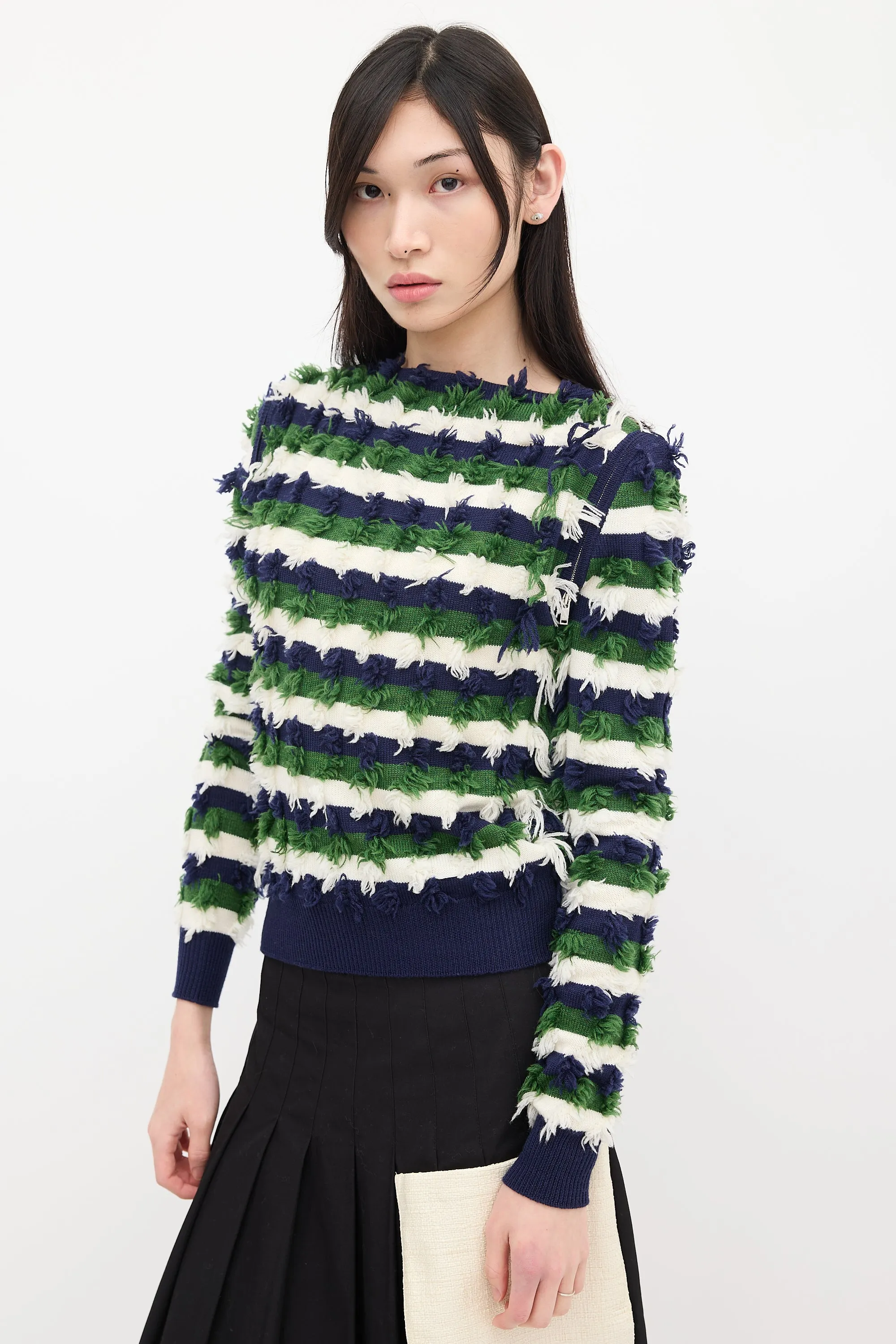 Cream & Multicolour Wool Knit Fringe Sweater