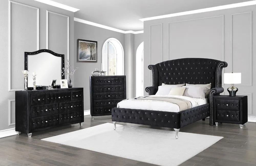 Deanna Upholstered Tufted Bedroom Set Black