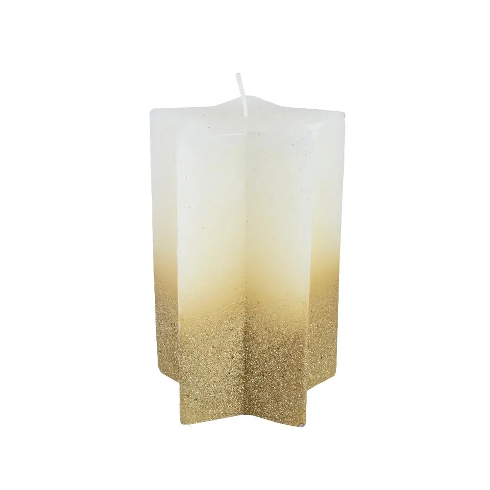 Decoris Star Wax Candle with Glitter 10 x 15cm - Wool White