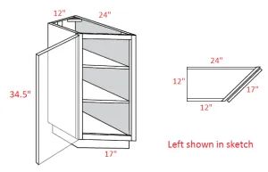 EB10-BTC2412R Elegant White Assembled 12" Angle Base Cabinet