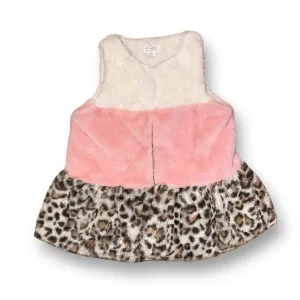 Girls Mudpie Size 4T-5T Pink/White Leopard Print Faux Fur Vest