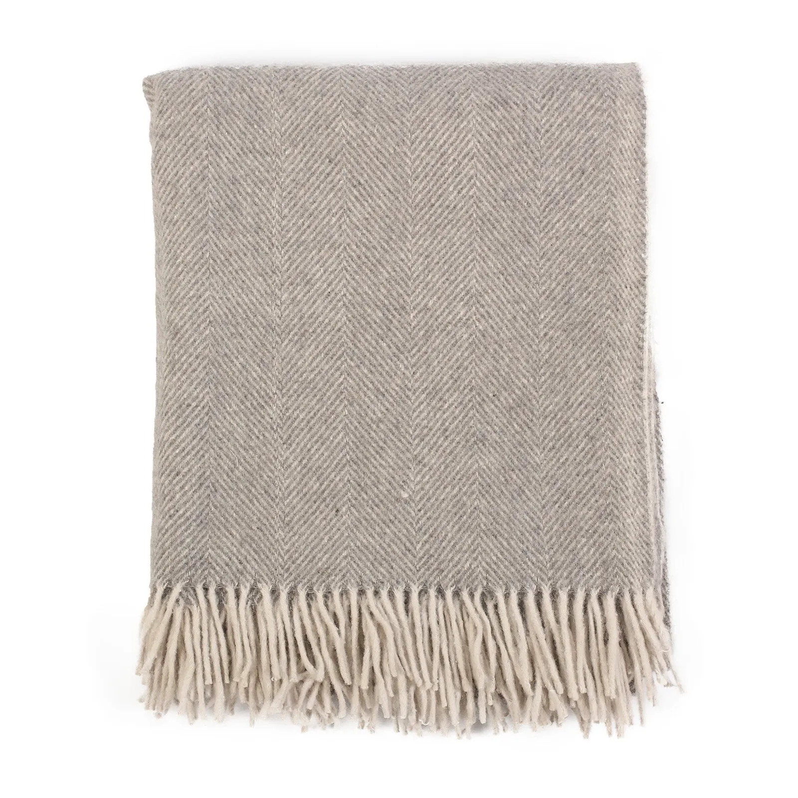 Highland Wool Blend Extra Warm Herringbone Blanket / Throw Grey Medium