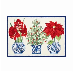 Holiday amaryllis and poinsettia chinoiserie accent rug