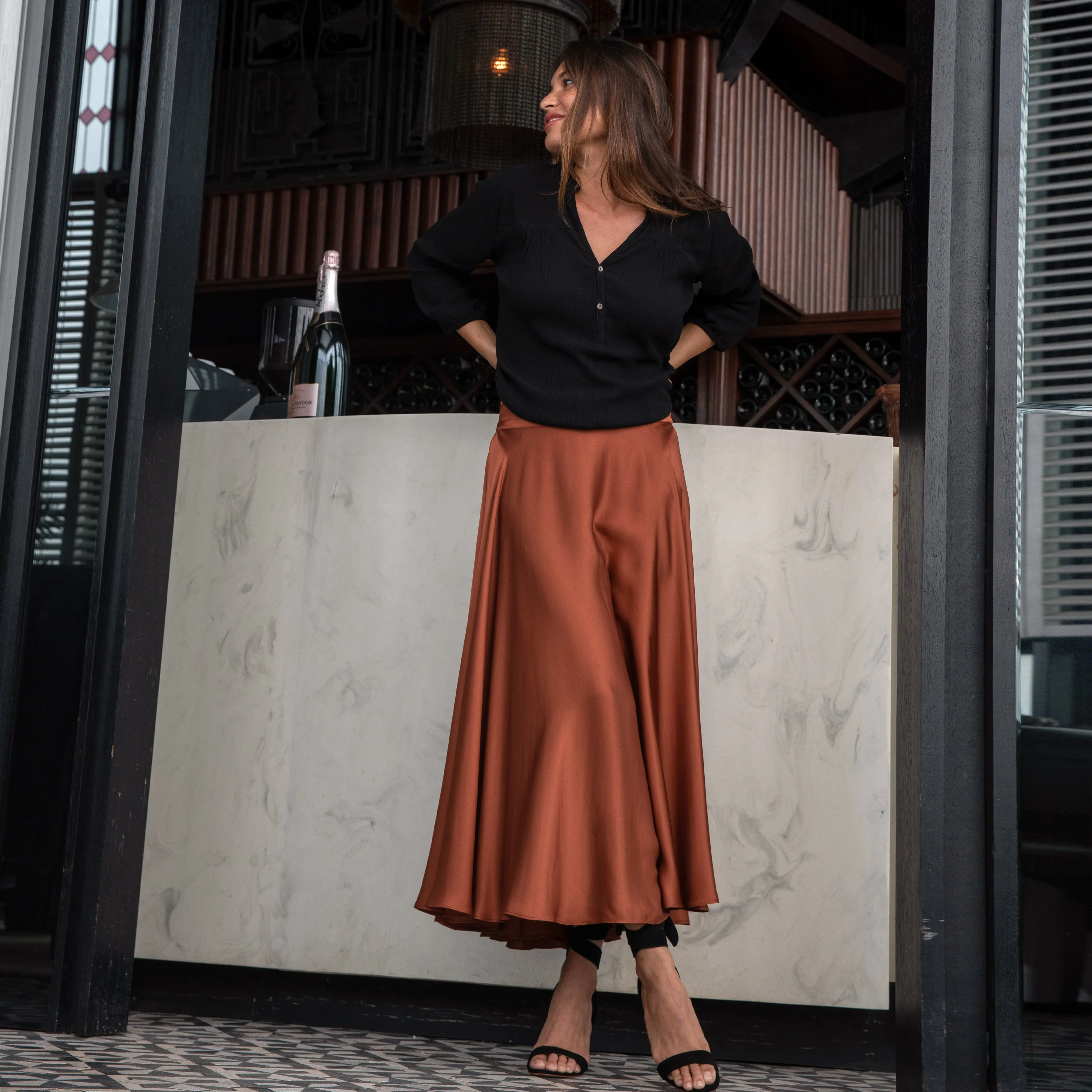 INFINITY SKIRT - Rayon Viscose Satin | Rusty