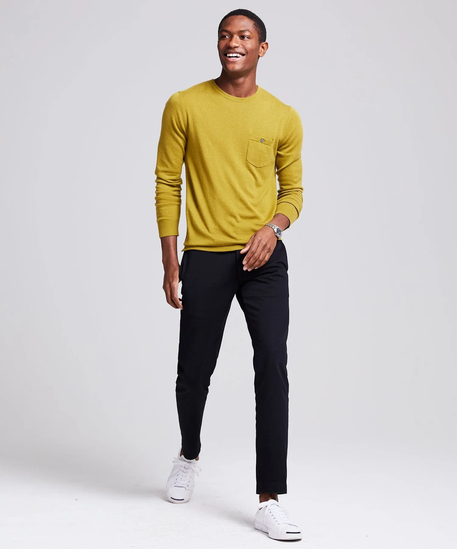 Italian Cashmere Pocket T-Shirt in Guacamole