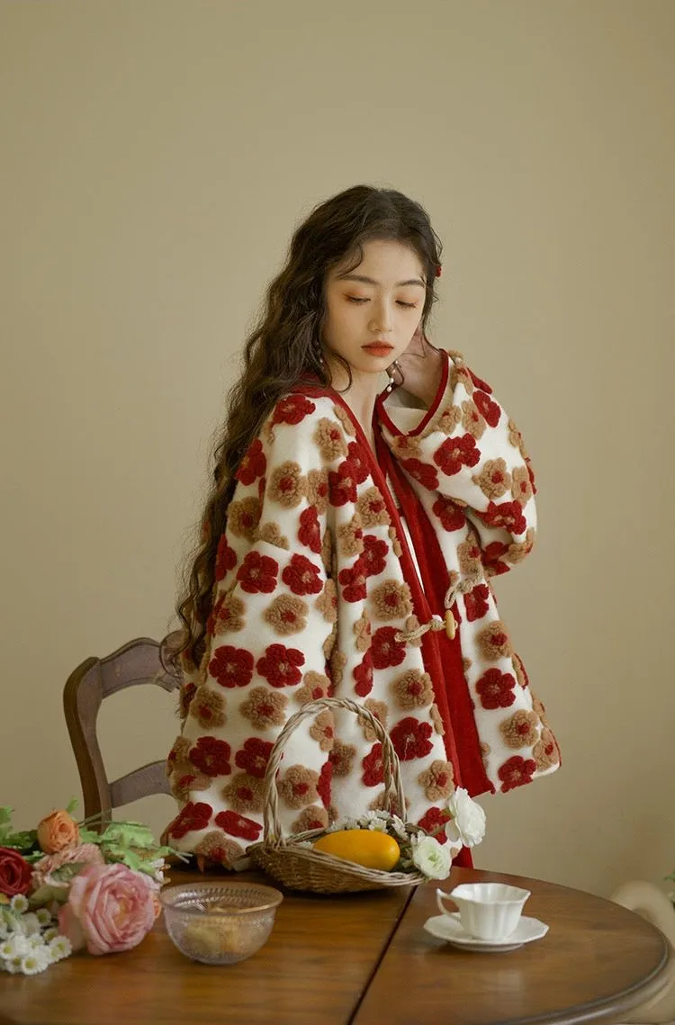 Jian You 间游 Garden Tour Modernized Song Dynasty Floral Sheep Wool Jacket