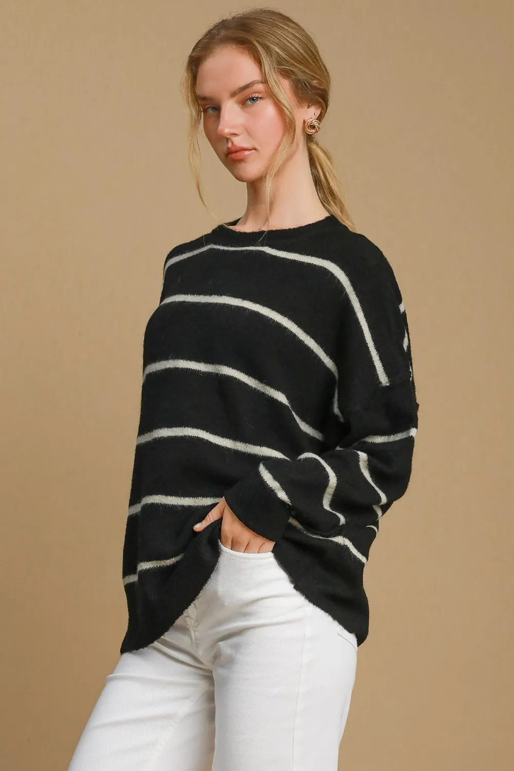 kesley Wool Blend Striped Round Neck Sweater