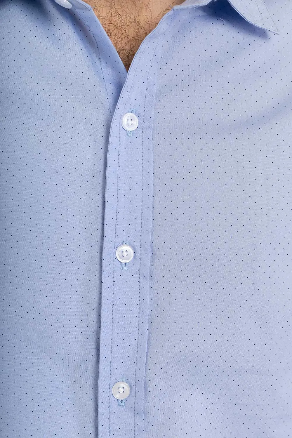 Light Blue with Blue Dots Print Cotton Slim Fit Mens Shirt Long Sleeve