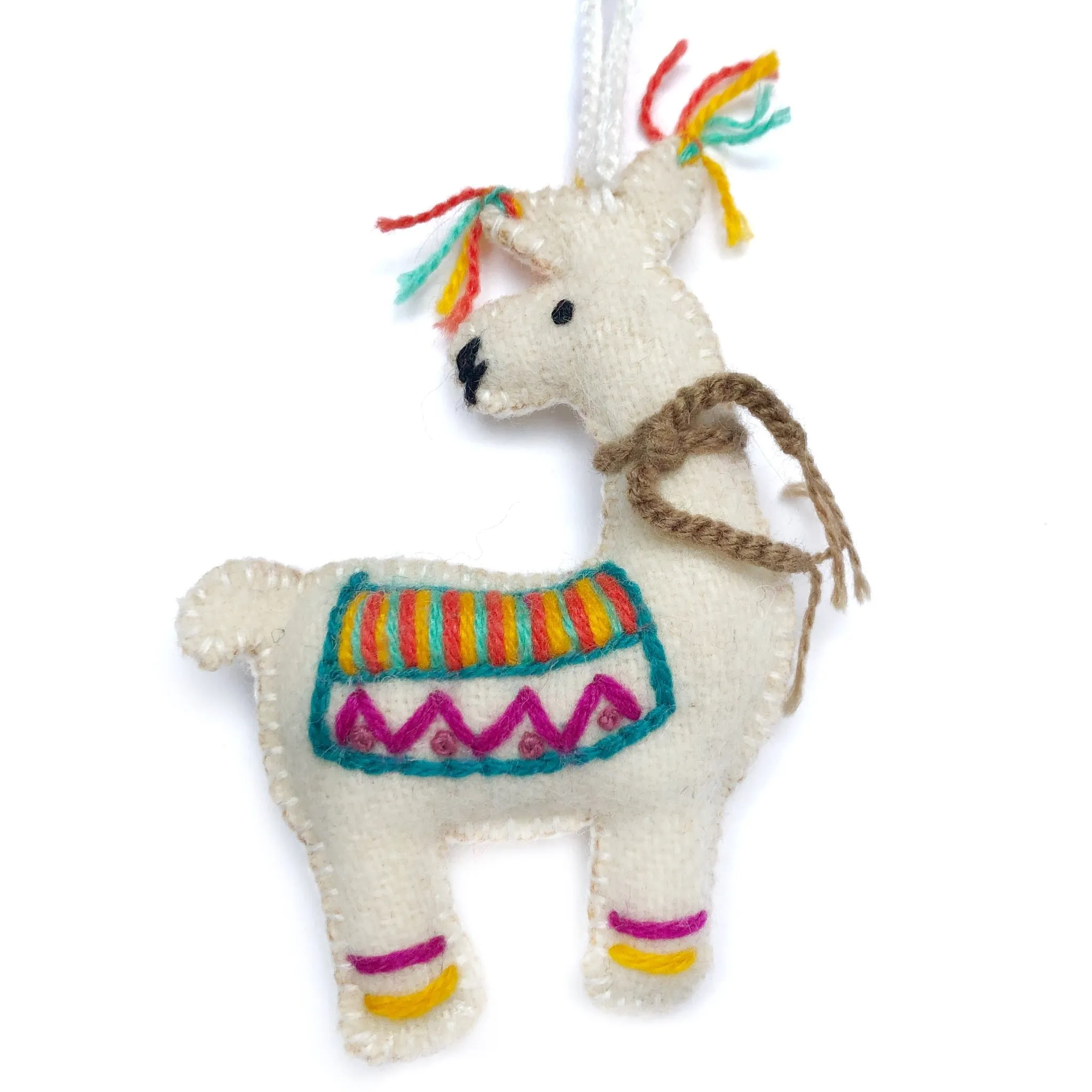 Llama Ornament, Embroidered Wool