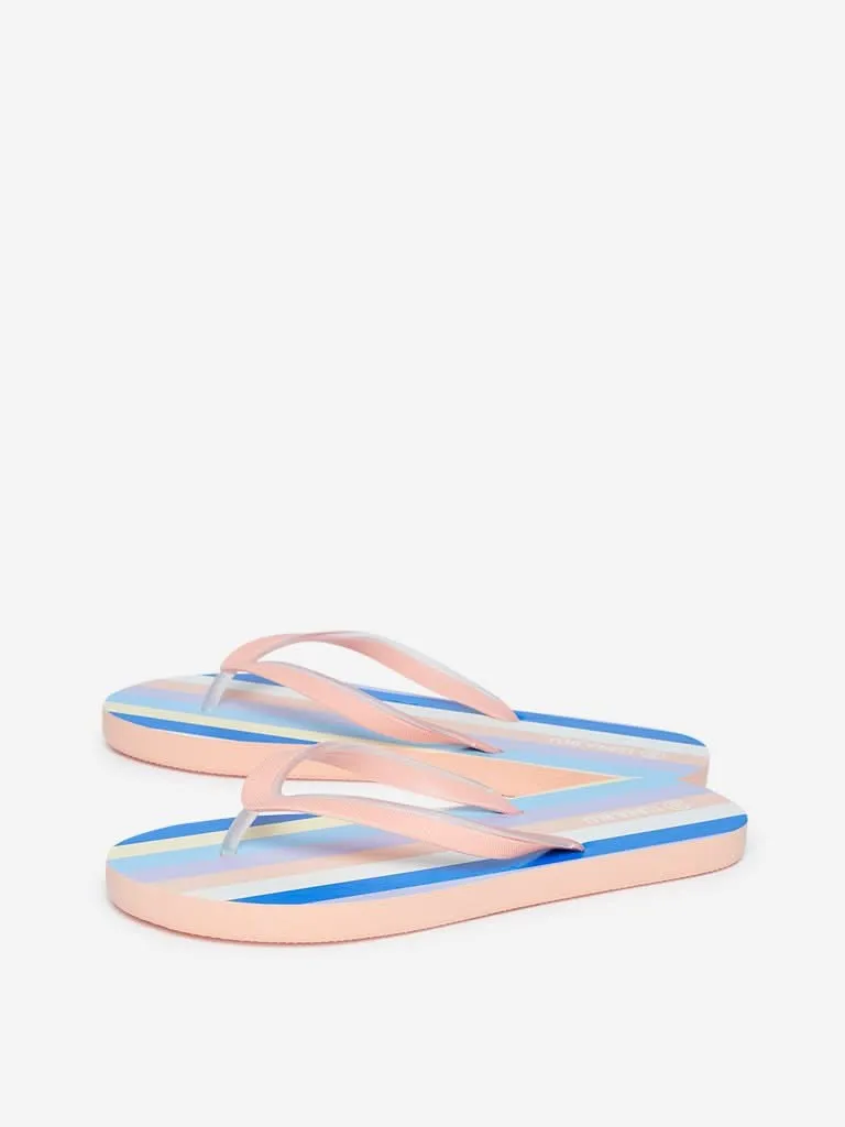 LUNA BLU Peach Striped Design Flip-Flops