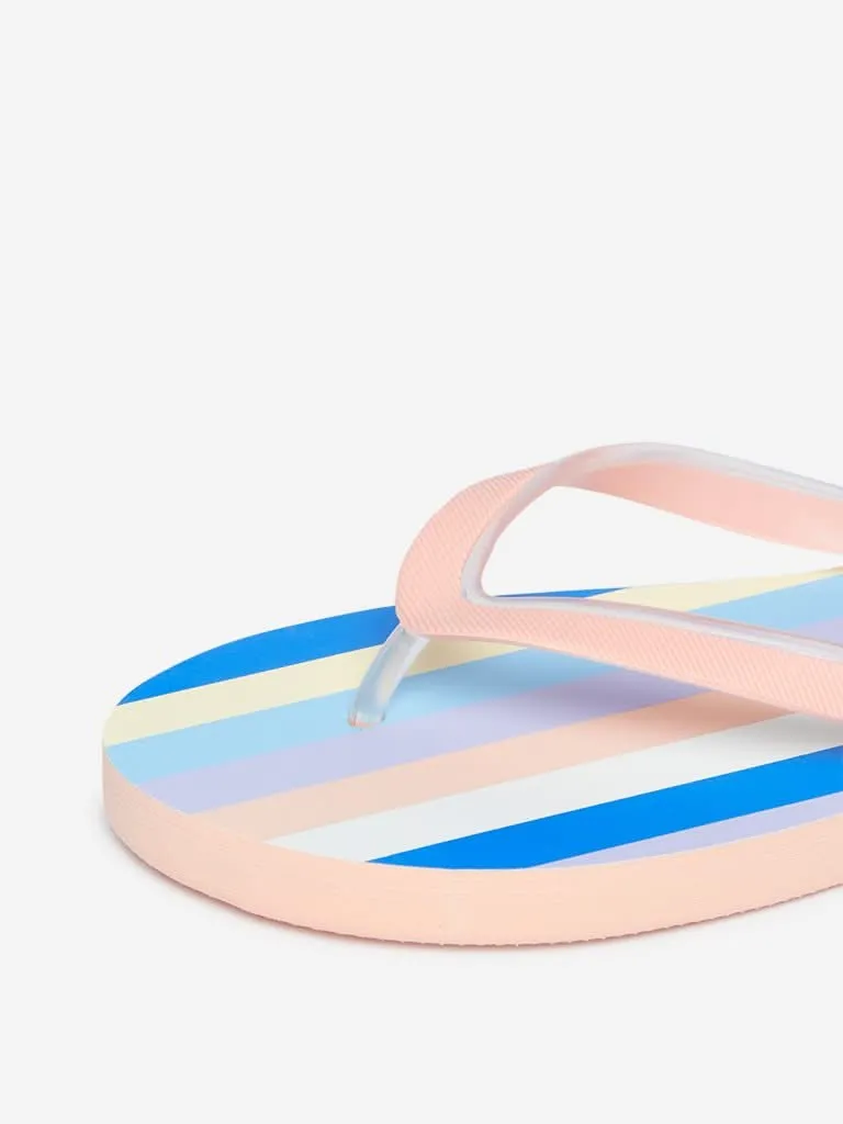 LUNA BLU Peach Striped Design Flip-Flops