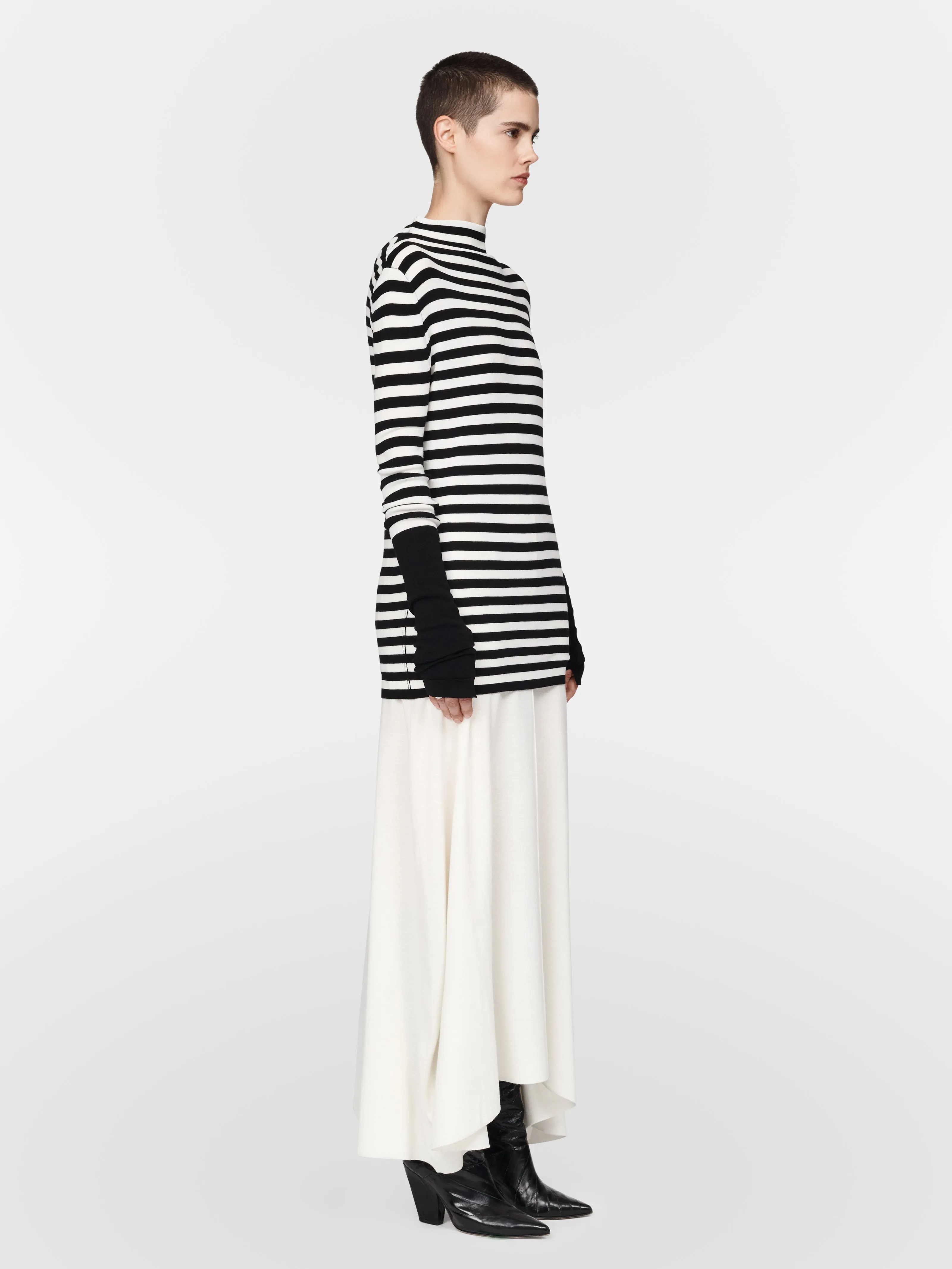 Mock Neck Sweater in Black Stripe