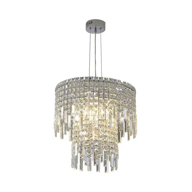 Modern 4-Light Silver Chandelier: Clear Rectangular-Cut Crystal Tiered Lamp