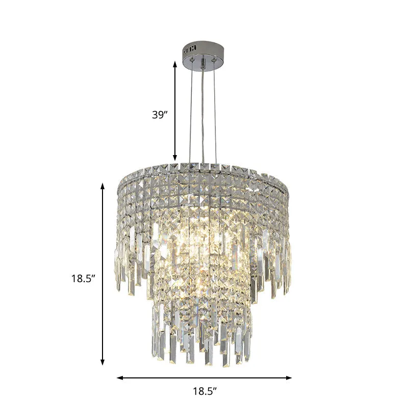 Modern 4-Light Silver Chandelier: Clear Rectangular-Cut Crystal Tiered Lamp