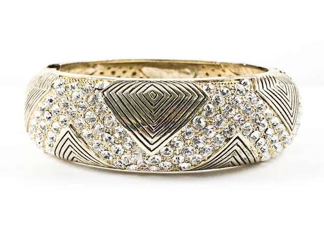 Modern Layered Criss Cross Pattern With Crystals Thick Gold Tone Fashion Bracelet Bangle