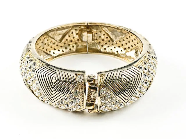 Modern Layered Criss Cross Pattern With Crystals Thick Gold Tone Fashion Bracelet Bangle