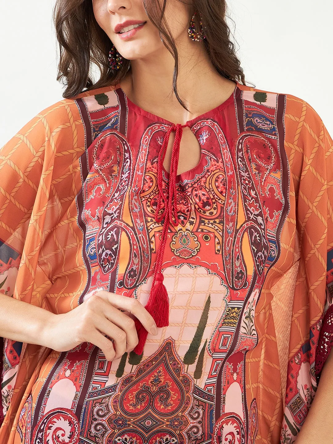 Mustard Checks Delight Georgette Kaftan