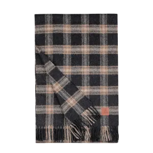 Navy Beige Checked Virgin Wool Scarf