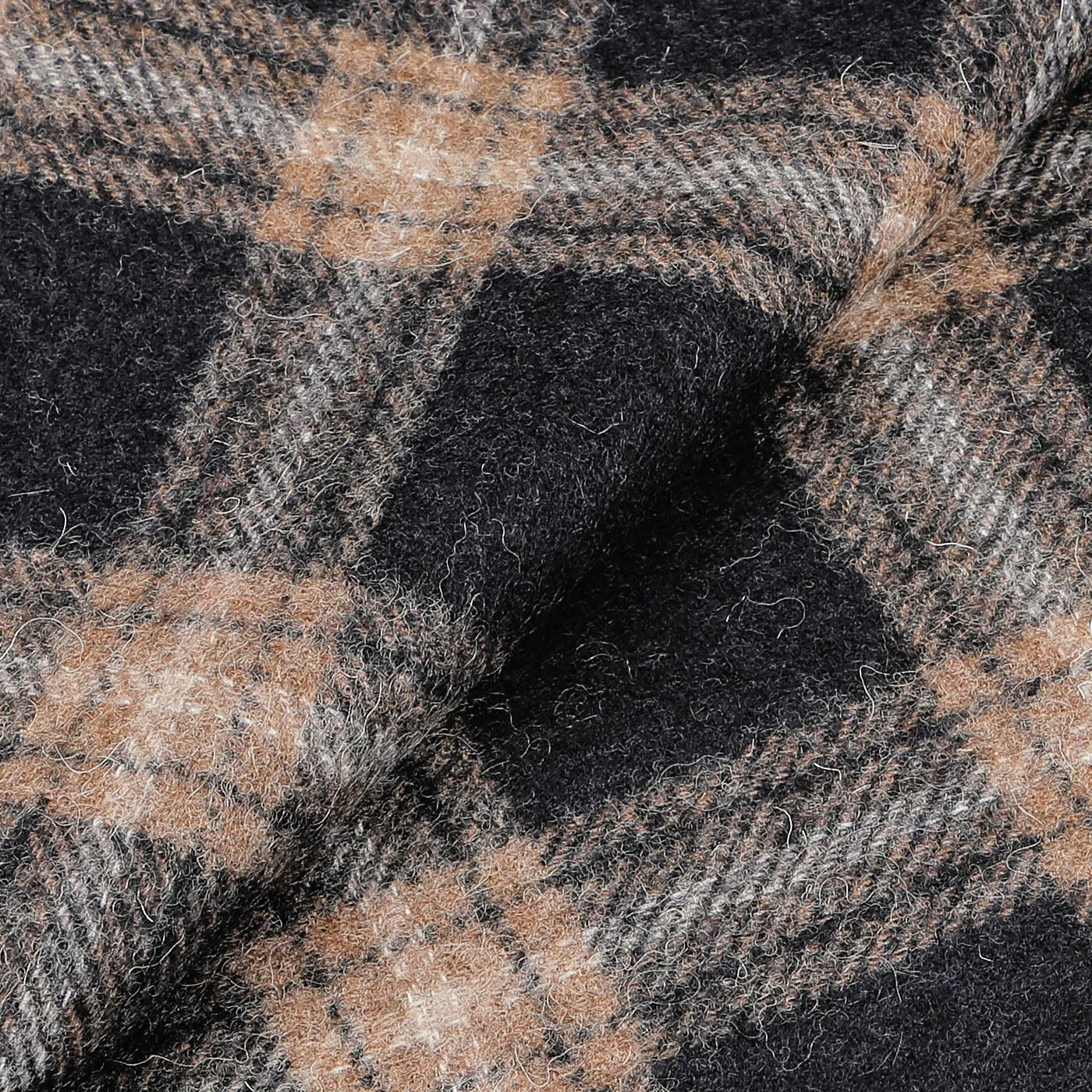 Navy Beige Checked Virgin Wool Scarf